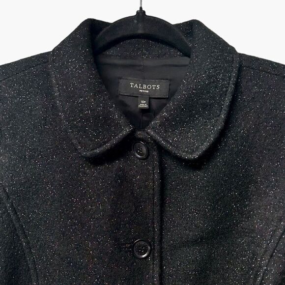 NWT Talbots Wool Blend Black Sparkly Button Up Blazer Coat Jacket 10 Petite - Picture 2 of 8
